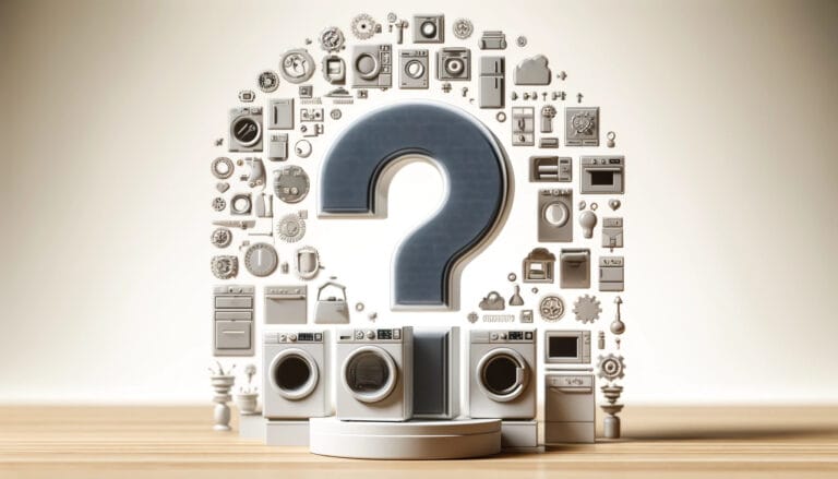 Uma imagem conceitual para uma seção de perguntas frequentes relacionada a eletrodomésticos, especificamente máquinas de lavar.